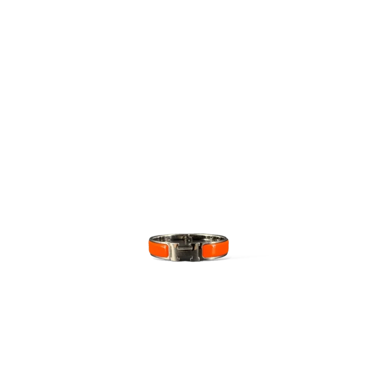 Pulsera Hermès Clic H Esmalte Naranja y Paladio – Talla PM