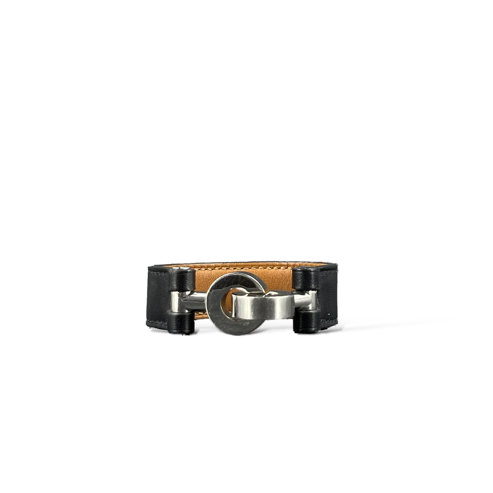 Bracelet Hermès Lancelot Cuir Noir et Palladié – Taille M