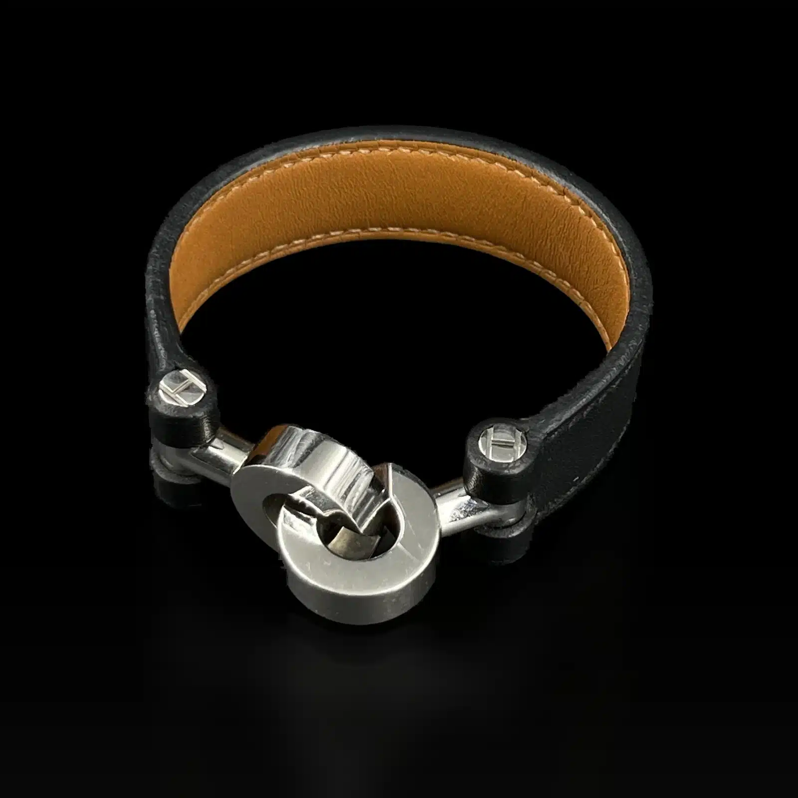 Bracciale Hermès Lancelot Pelle Nera e Palladio – Taglia M