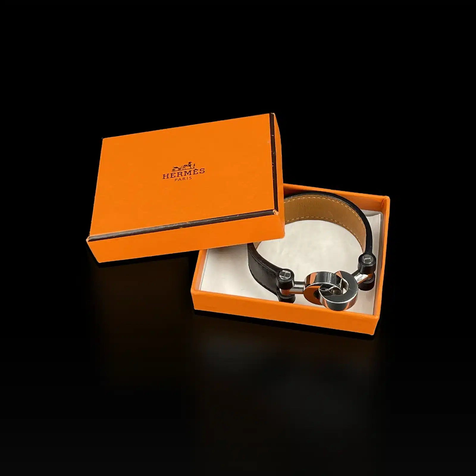 Bracciale Hermès Lancelot Pelle Nera e Palladio – Taglia M – 6