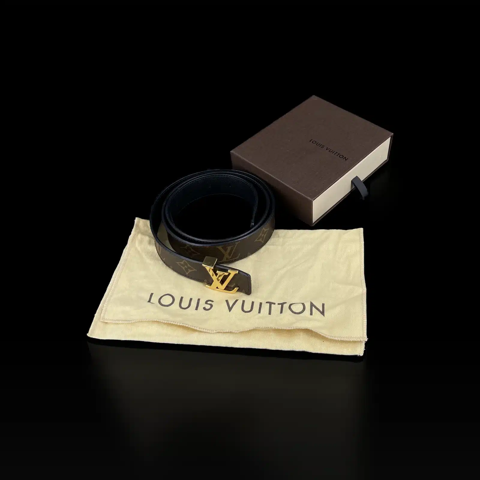 Ceinture Louis Vuitton Initiales Réversible Monogram et Noir – Taille 90