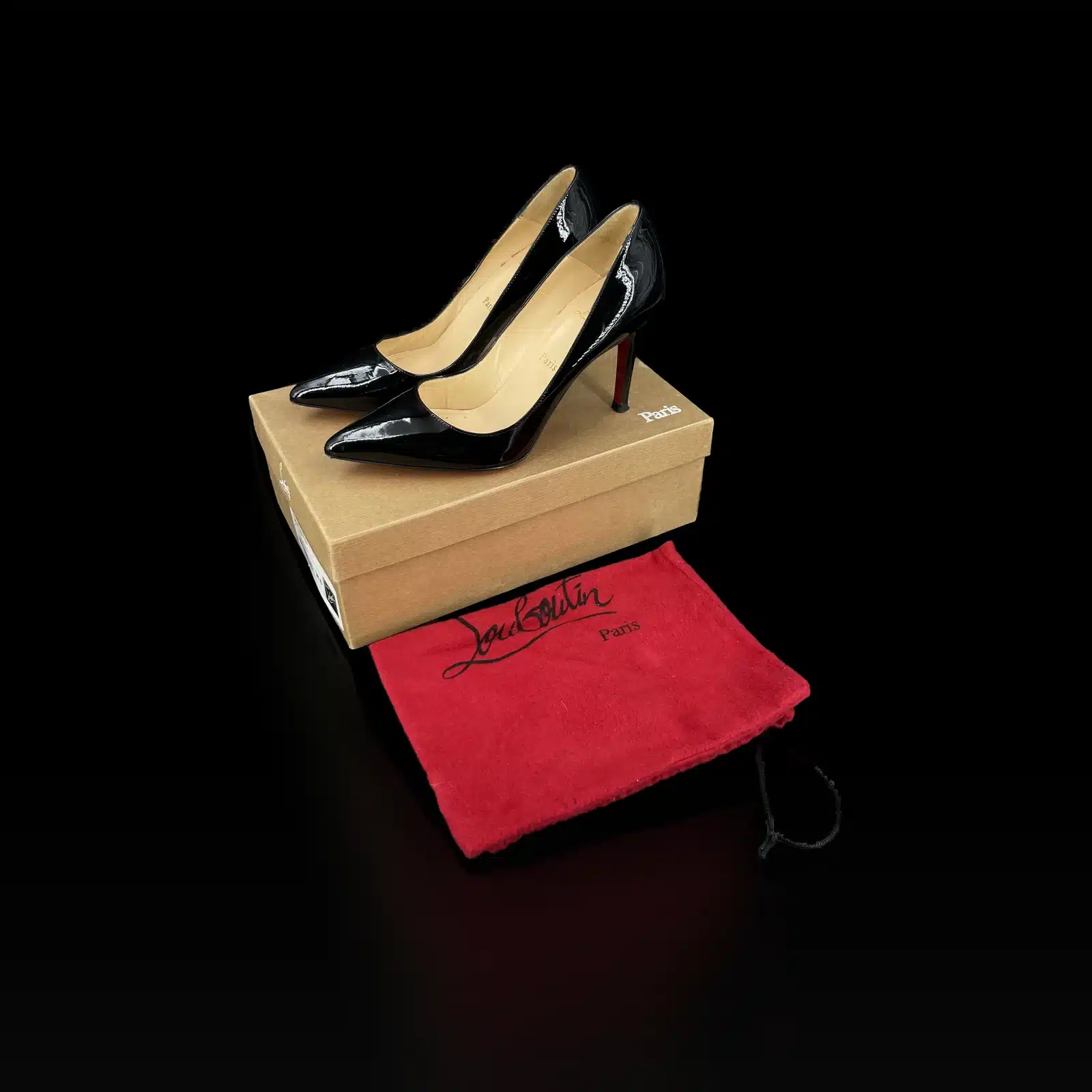 Escarpins Christian Louboutin Pigalle 100 Cuir Verni Noir – Taille 38,5