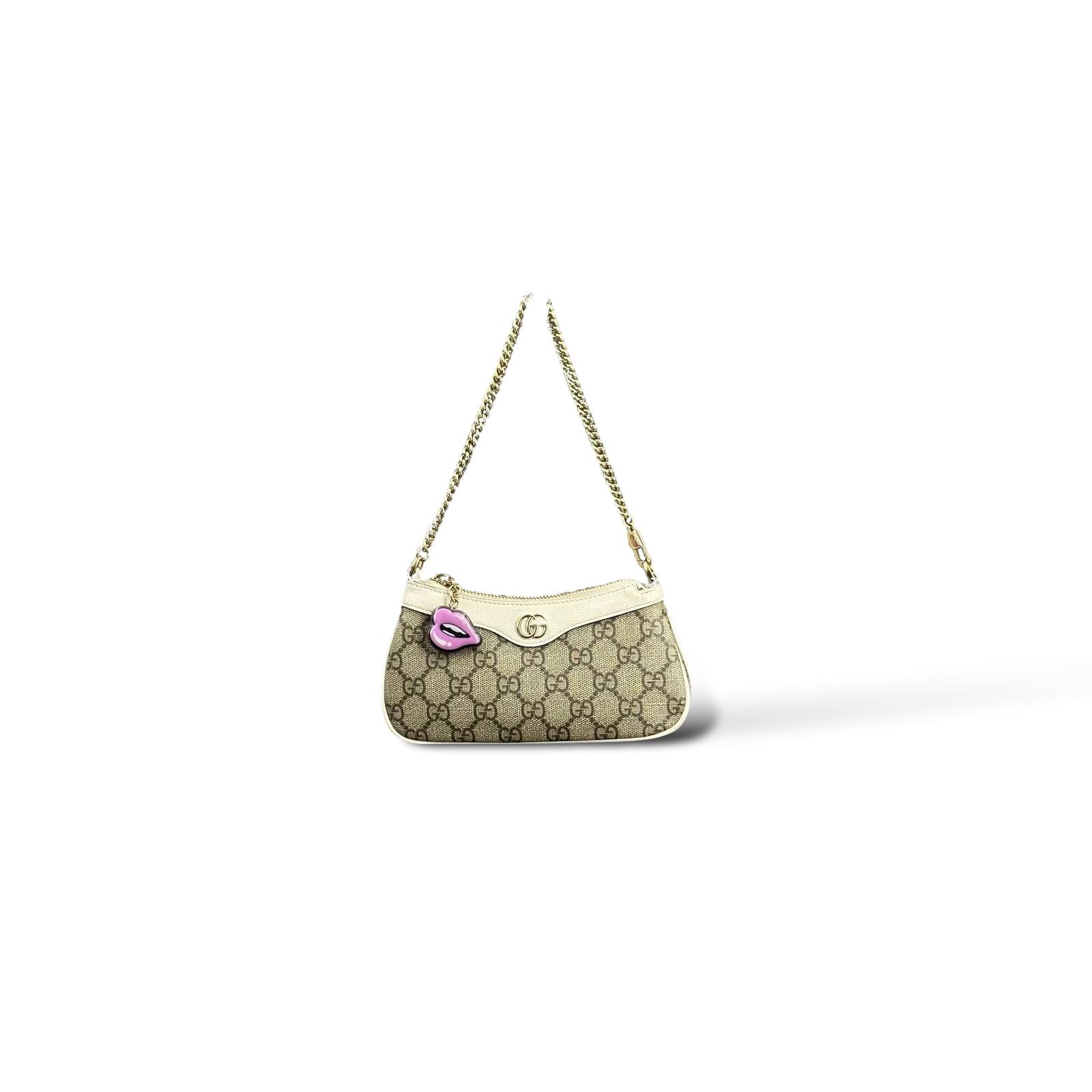 Mini sac Gucci GG Supreme beige et cuir blanc à chaîne – Mini