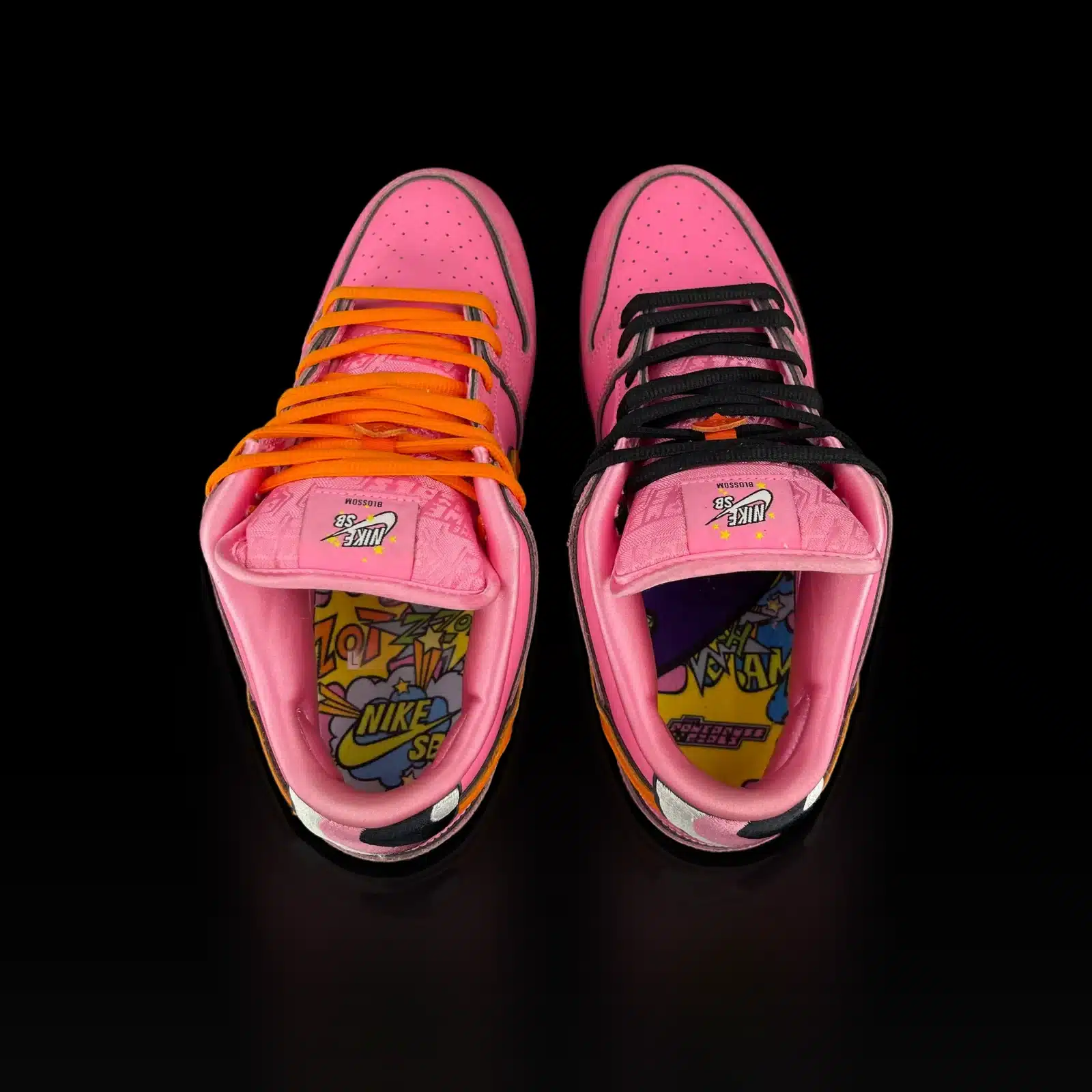 Nike SB Dunk Low Powerpuff Girls Blossom vues de dessus, semelles intérieures illustrées