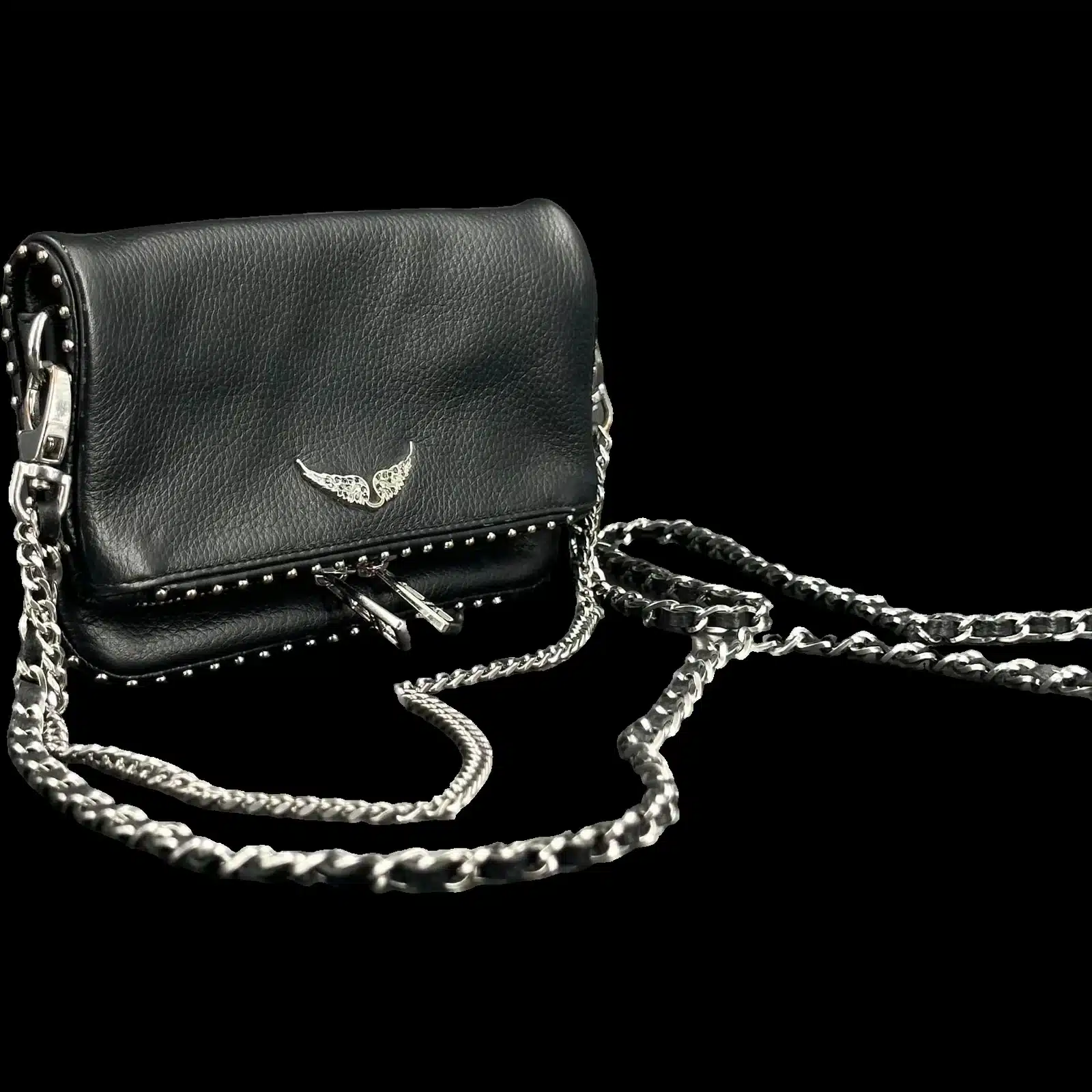 Zadig et Voltaire Rock Studded Clutch Black Grained Leather – Size Small