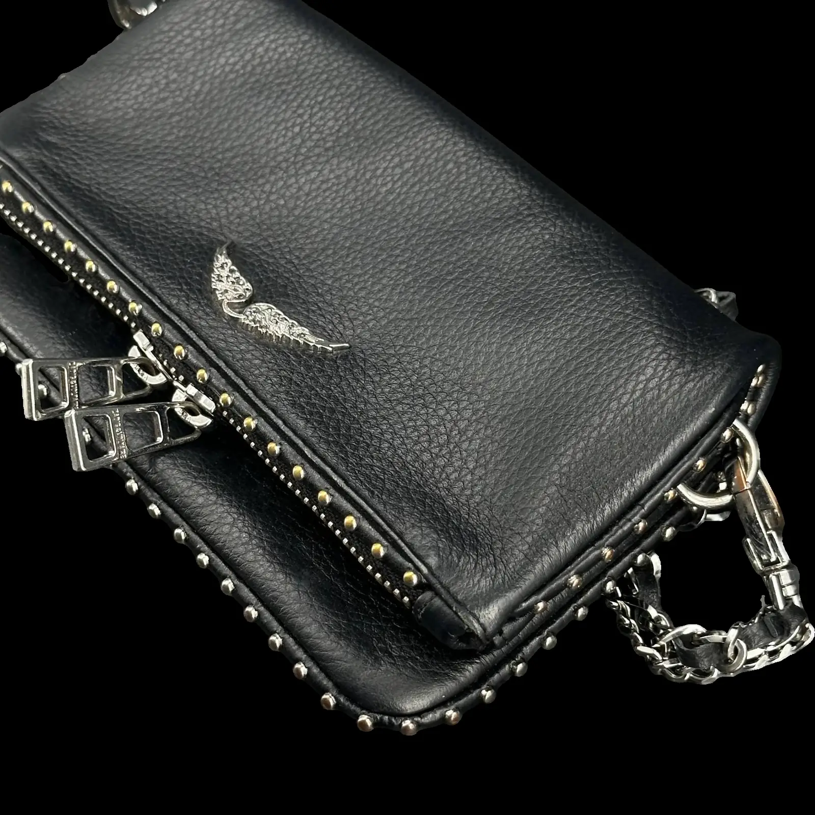Zadig et Voltaire Rock Studded Clutch Black Grained Leather – Size Small – 3