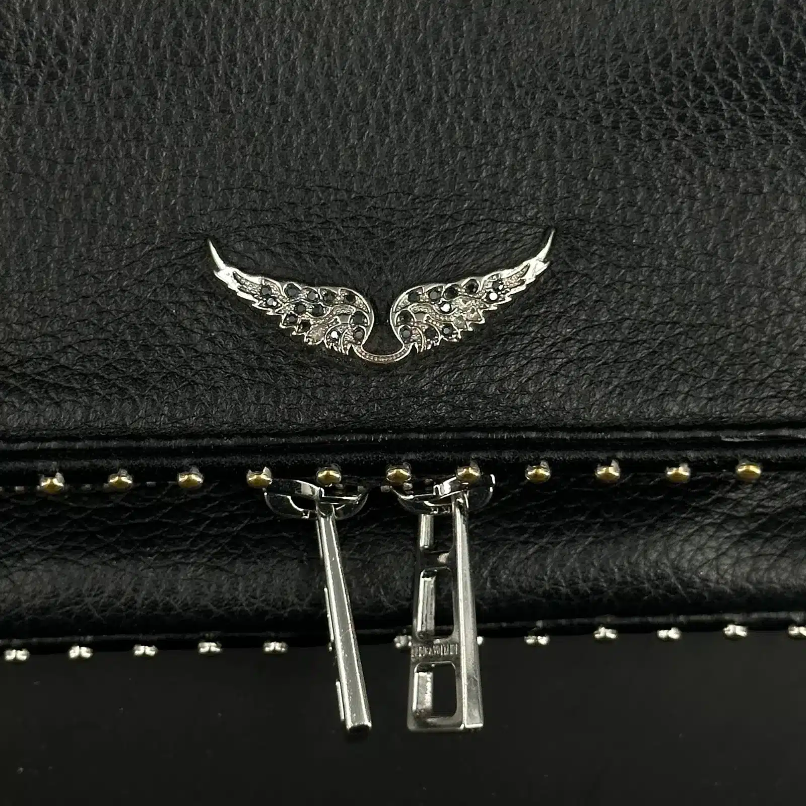 Zadig et Voltaire Rock Studded Clutch Black Grained Leather – Size Small – 5