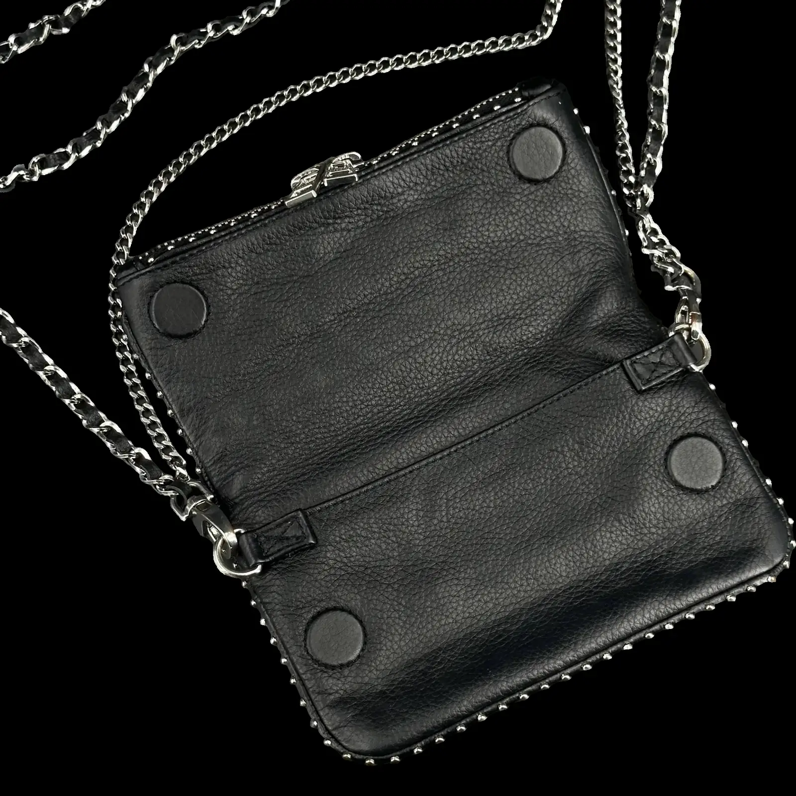 Zadig et Voltaire Rock Studded Clutch Black Grained Leather – Size Small – 6