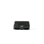 Pochette Zadig et Voltaire Rock Mini en Daim Noir – Ailes Strass