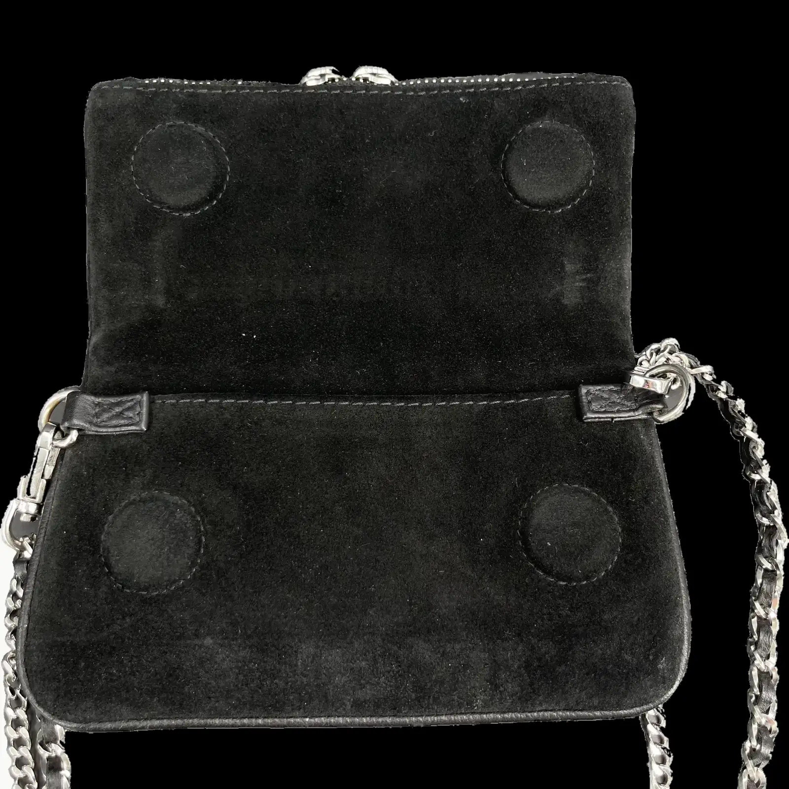 Pochette Zadig et Voltaire Rock Mini ouverte, intérieur en daim noir