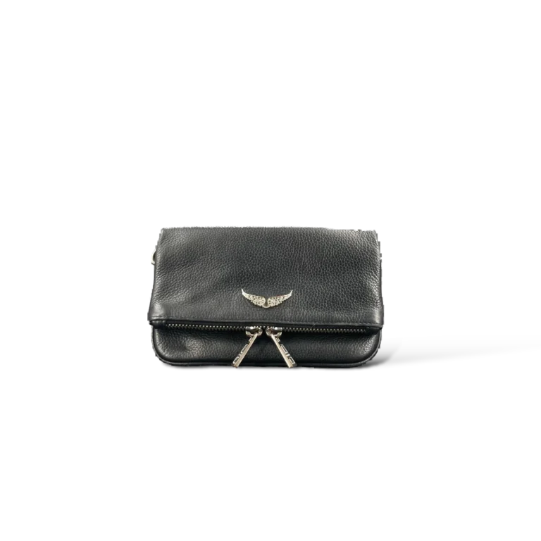 Pochette Zadig et Voltaire Rock Nano Cuir Grainé Noir – Ailes Strass