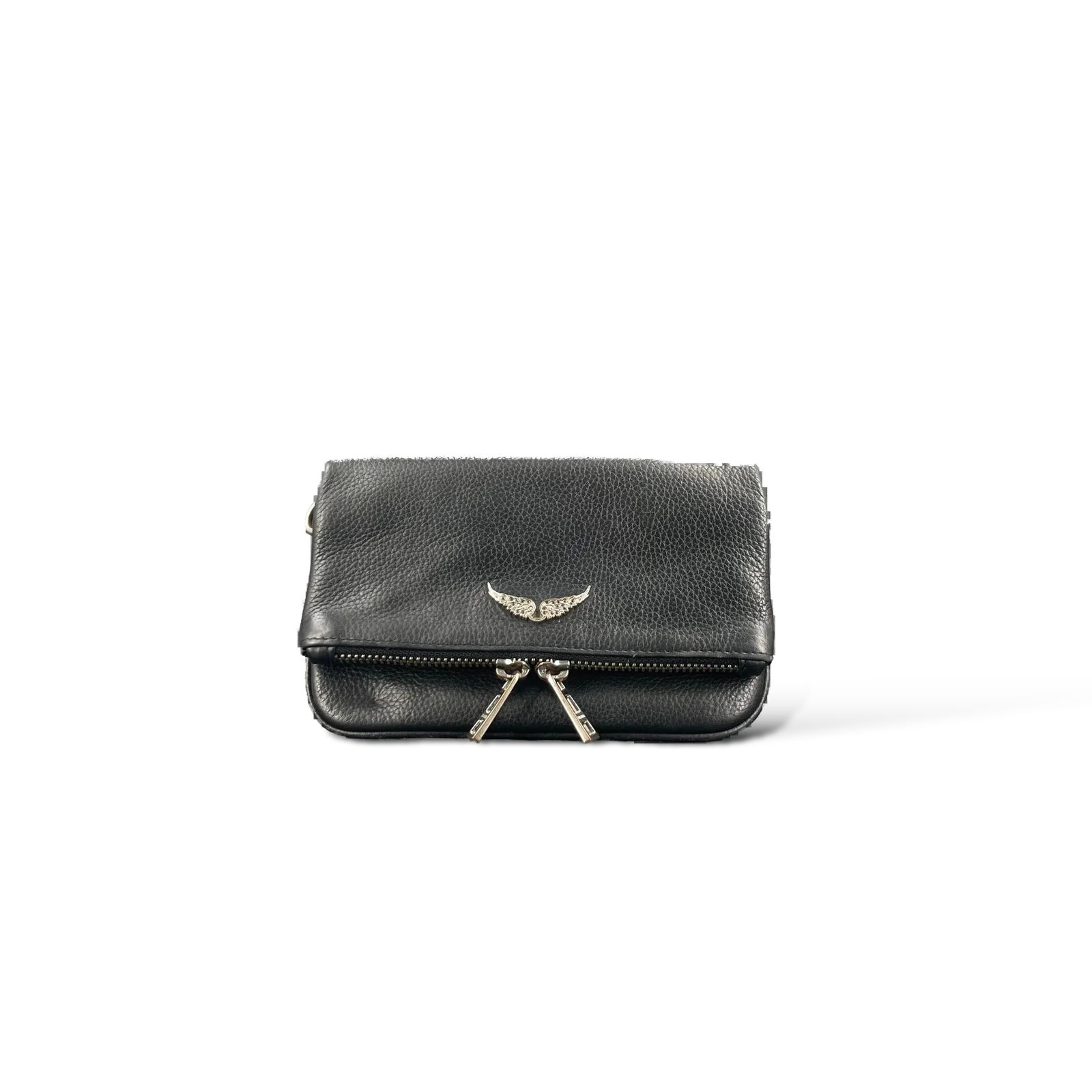 Pochette Zadig et Voltaire Rock Nano Cuir Grainé Noir – Ailes Strass