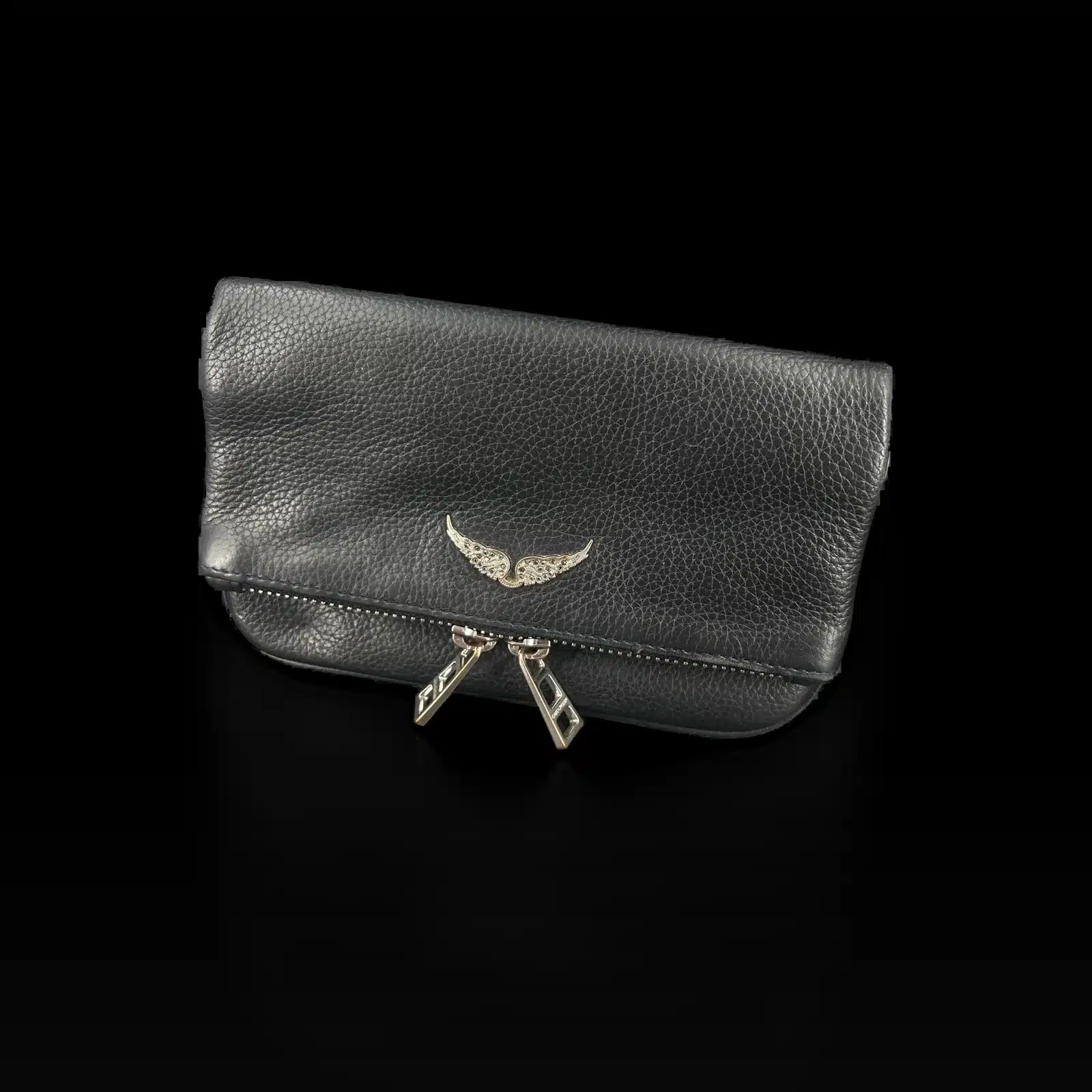 Pochette Zadig et Voltaire Rock Nano Cuir Grainé Noir – Ailes Strass