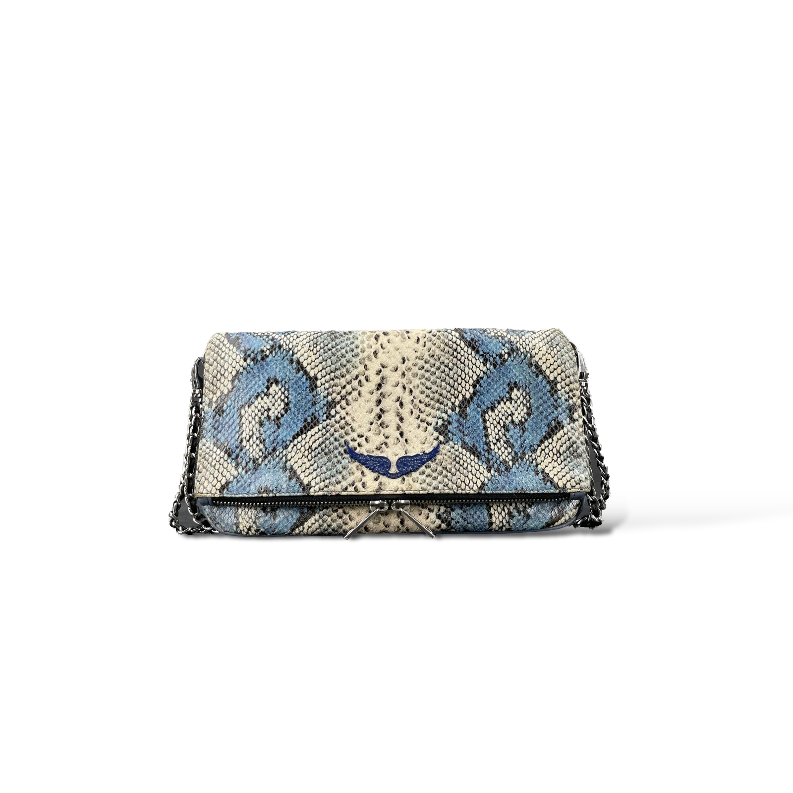 Pochette Zadig et Voltaire Rock Effet Python Bleu et Beige