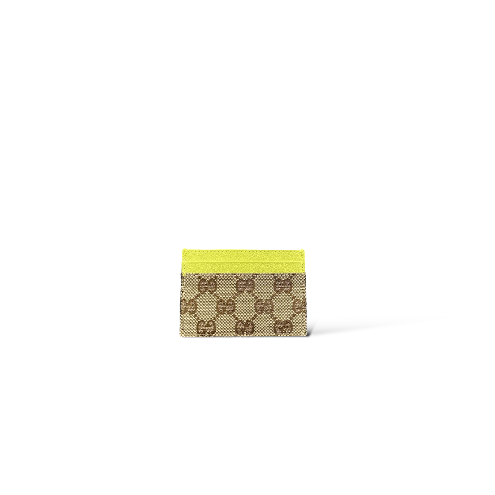 Porte-cartes Gucci GG en toile beige et cuir jaune fluo
