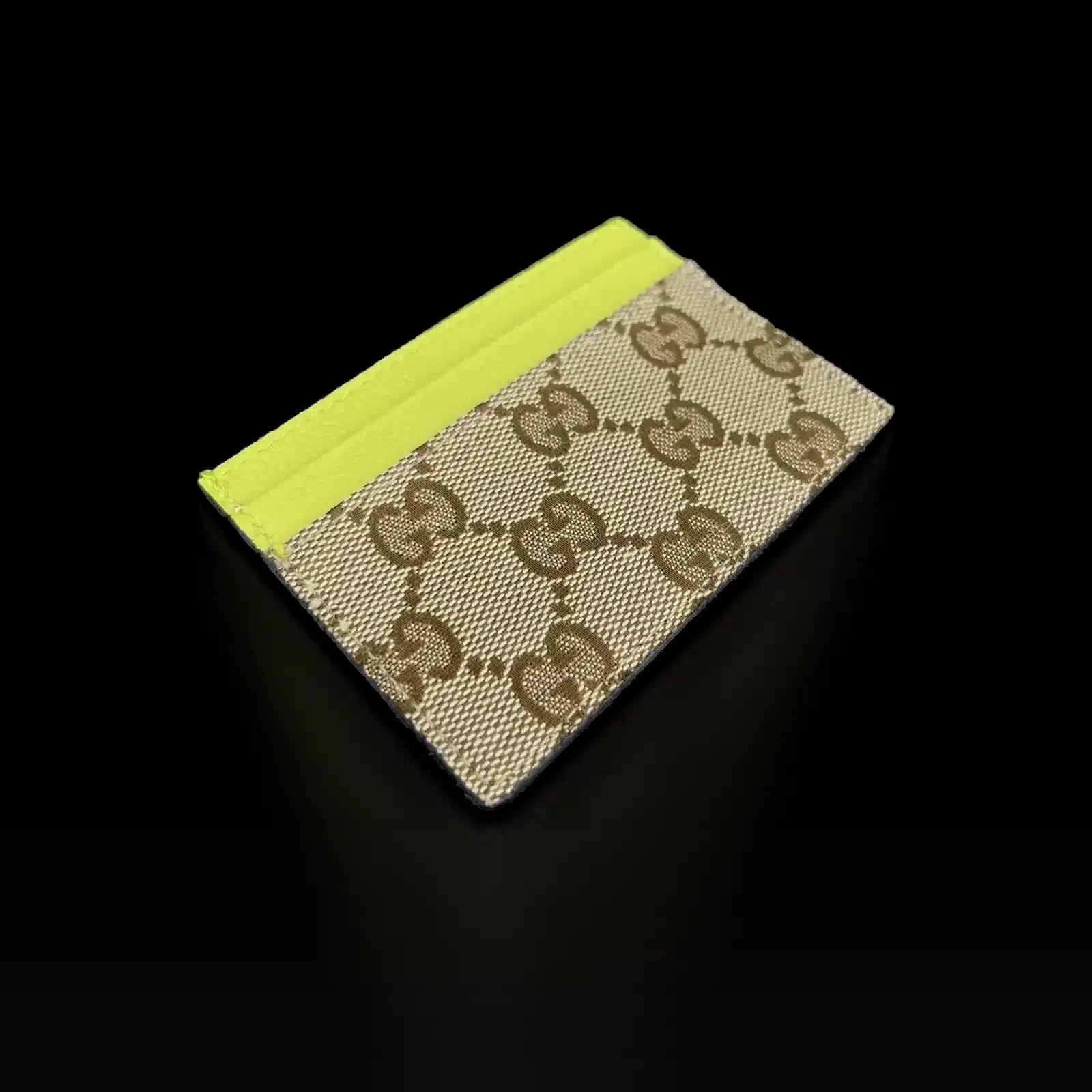 Tarjetero Gucci GG de lona beige y piel amarillo flúor – 3