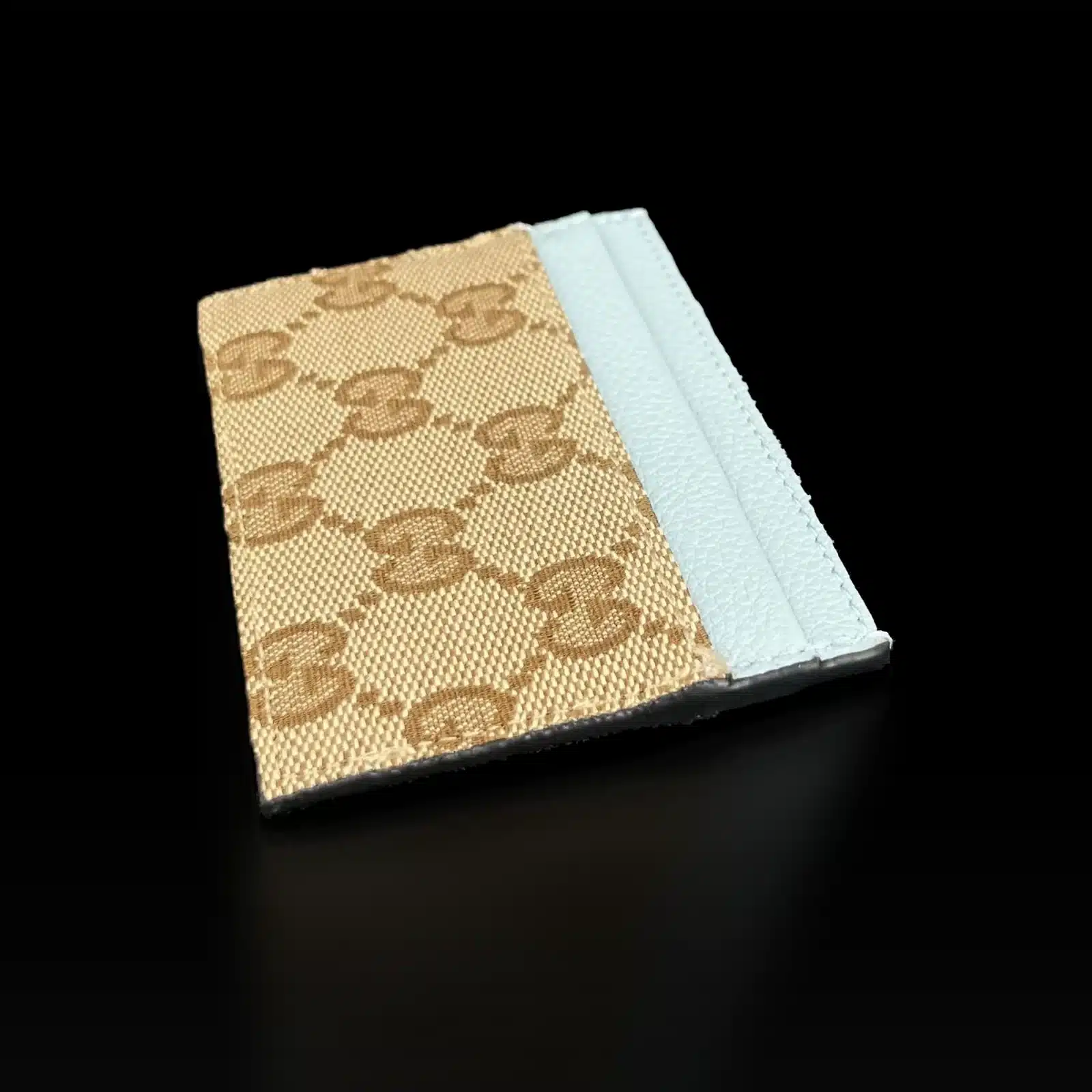 Gucci Card Holder GG Canvas Beige and Light Blue Leather – 2
