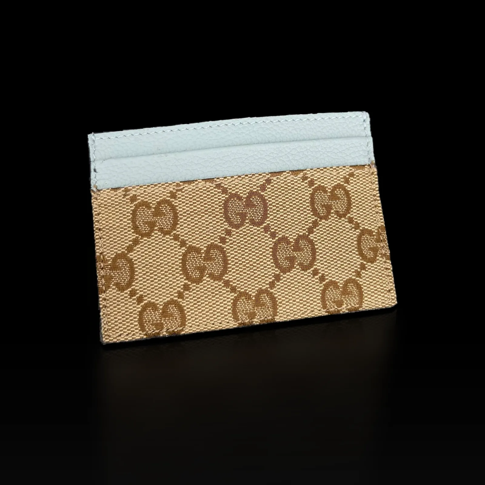 Gucci Card Holder GG Canvas Beige and Light Blue Leather – 5