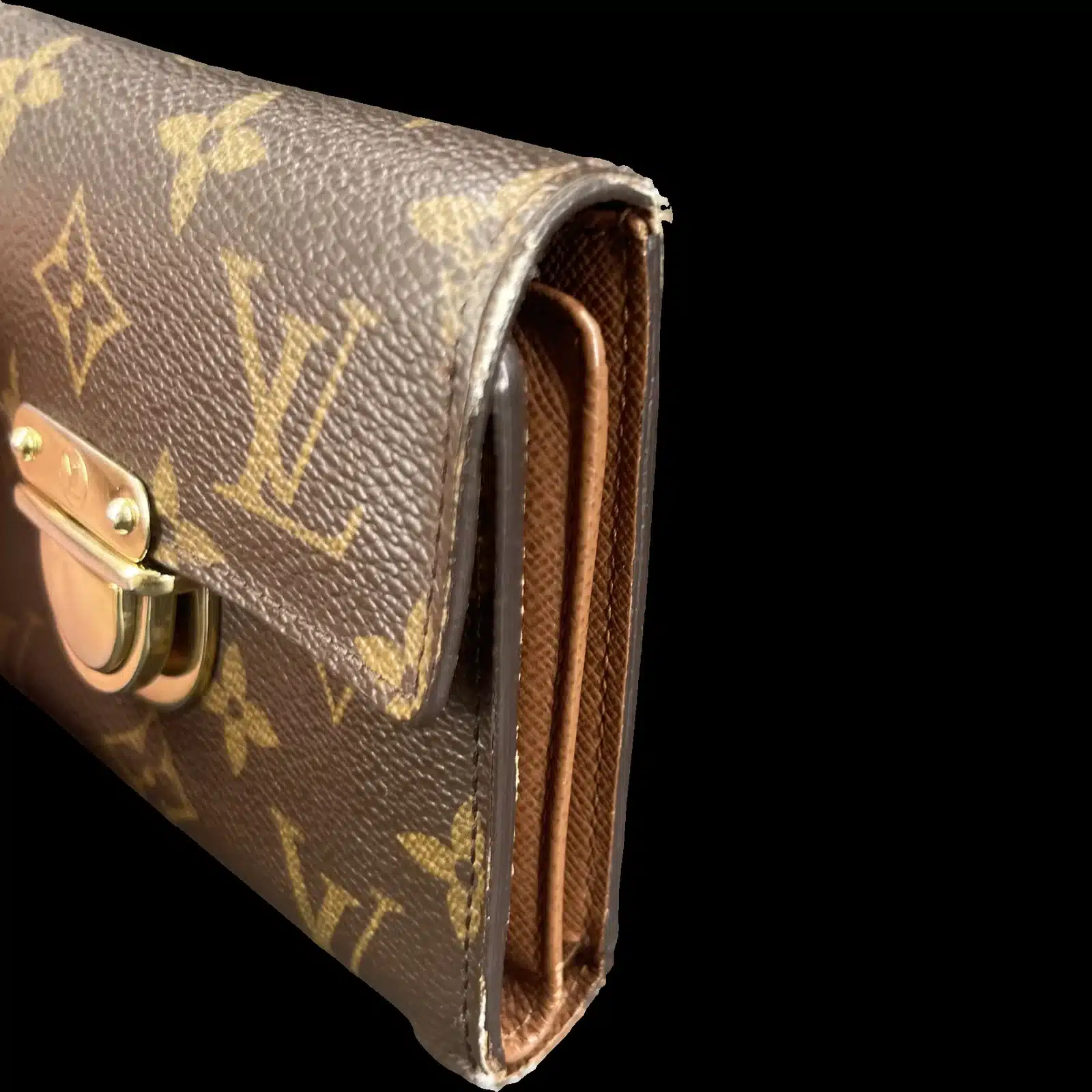 Tranche du portefeuille Louis Vuitton Koala avec doublure marron et compartiments