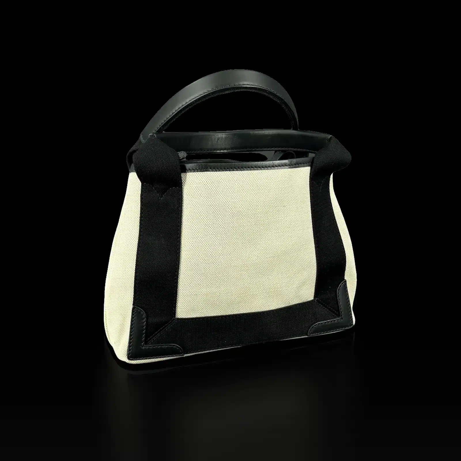 Balenciaga Navy Cabas Small Bag Ecru Canvas and Black Leather – 2