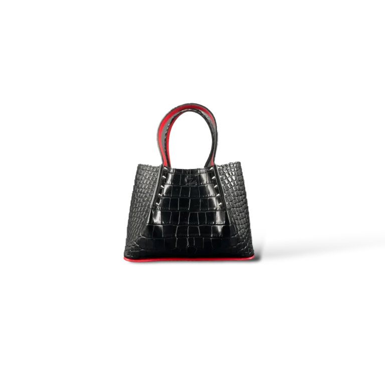 Borsa Christian Louboutin Cabata Nera Effetto Coccodrillo con Borchie – Taglia Medium