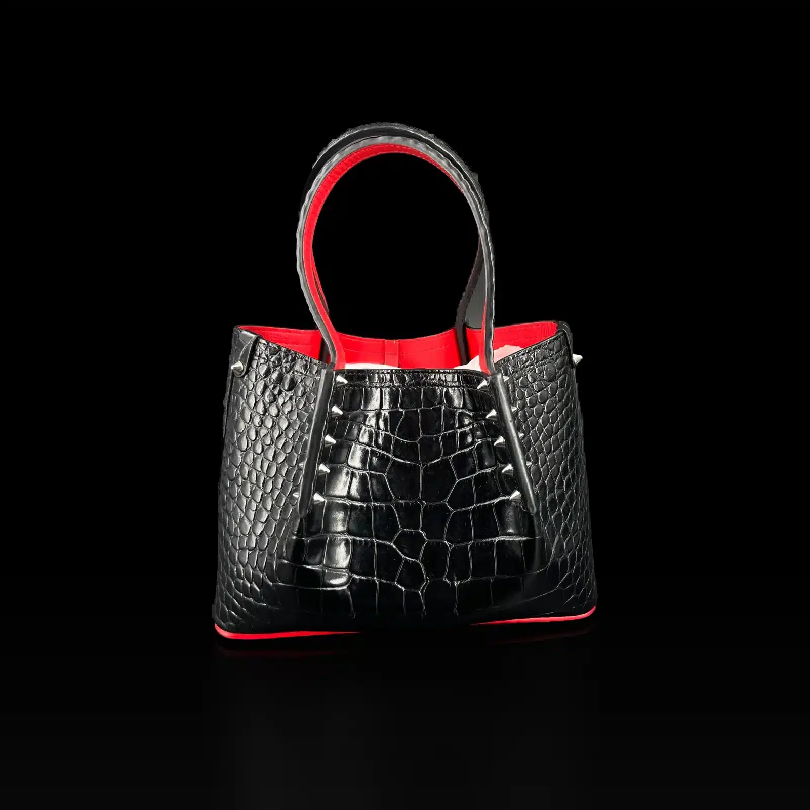 Borsa Christian Louboutin Cabata Nera Effetto Coccodrillo con Borchie – Taglia Medium – 3