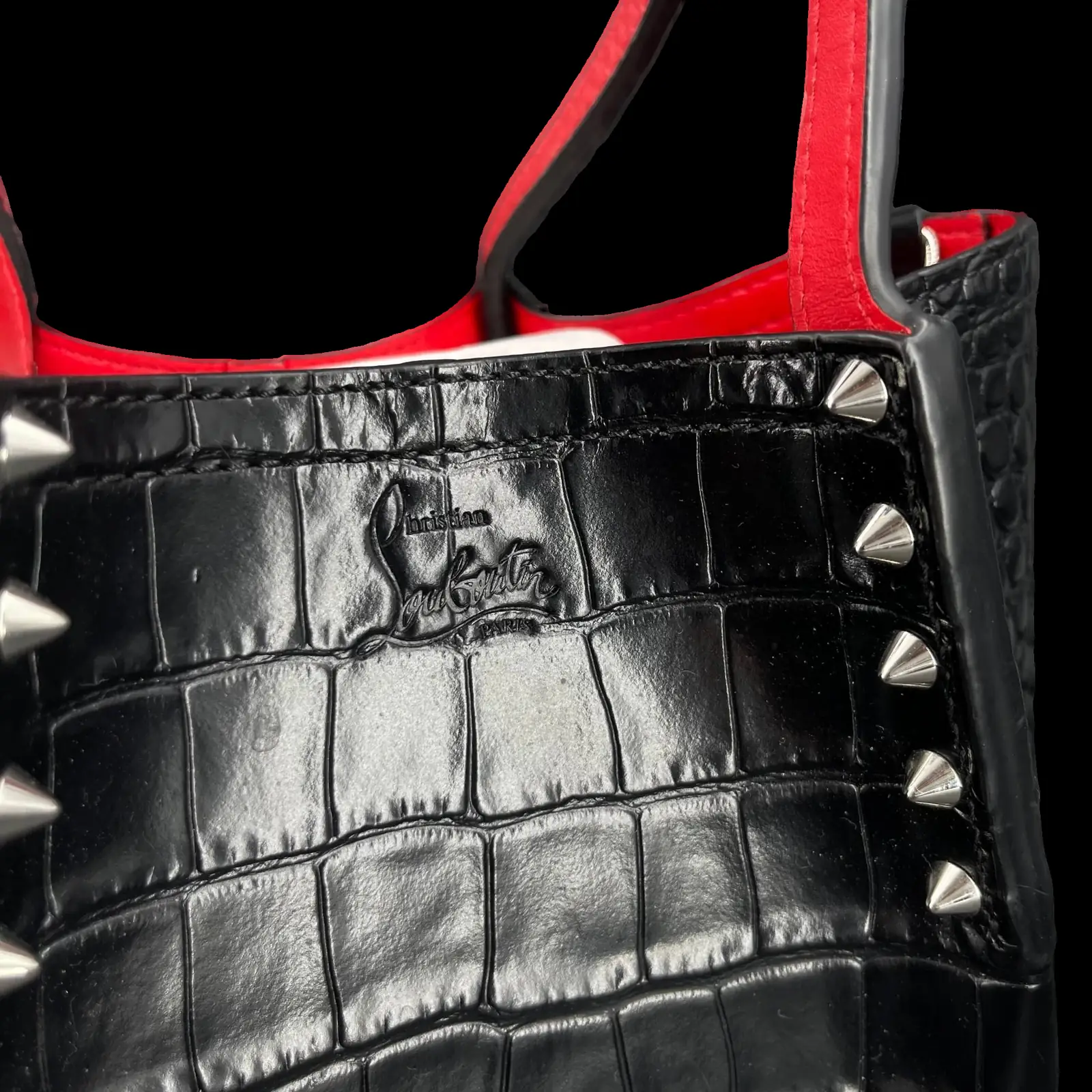 Borsa Christian Louboutin Cabata Nera Effetto Coccodrillo con Borchie – Taglia Medium – 5