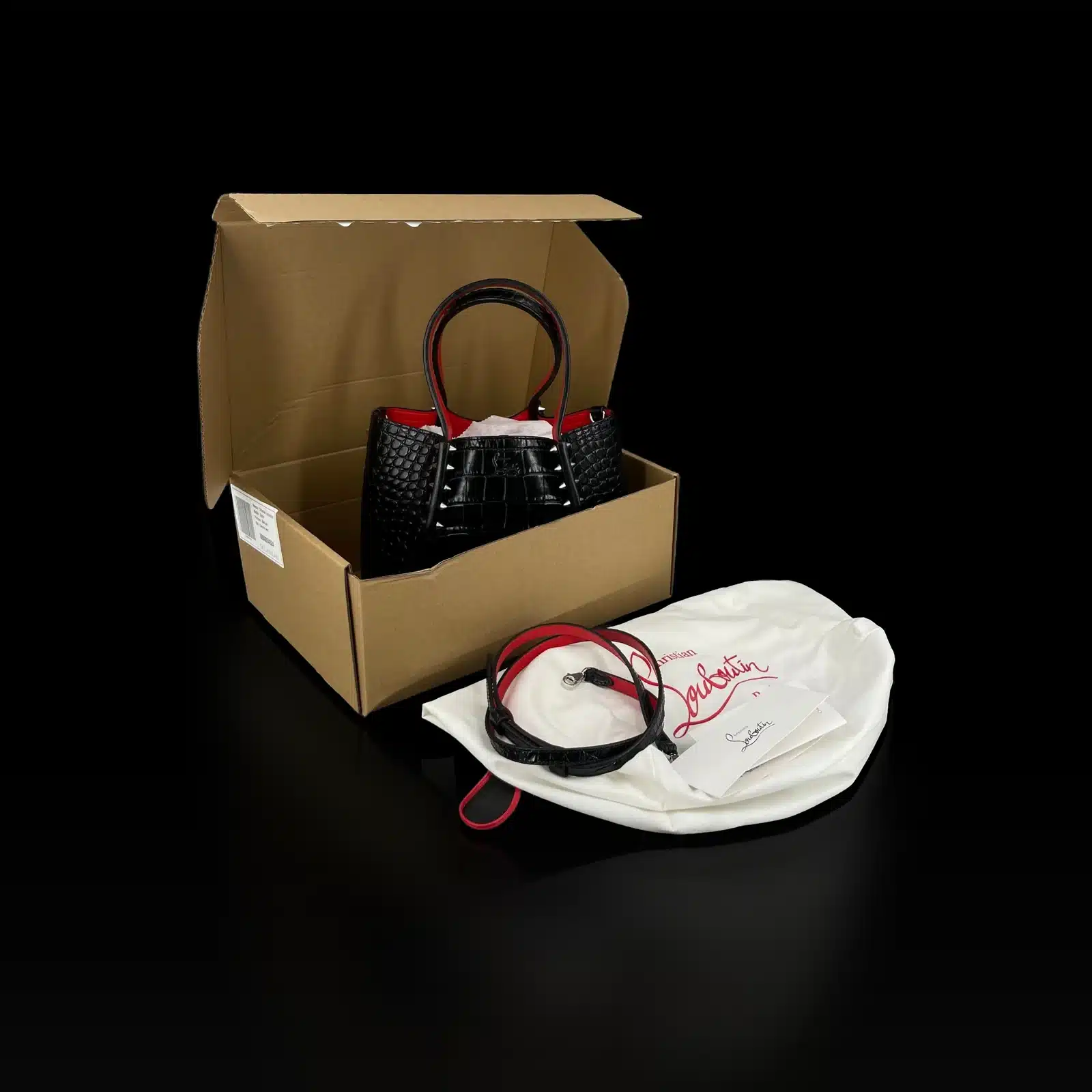 Borsa Christian Louboutin Cabata Nera Effetto Coccodrillo con Borchie – Taglia Medium – 6