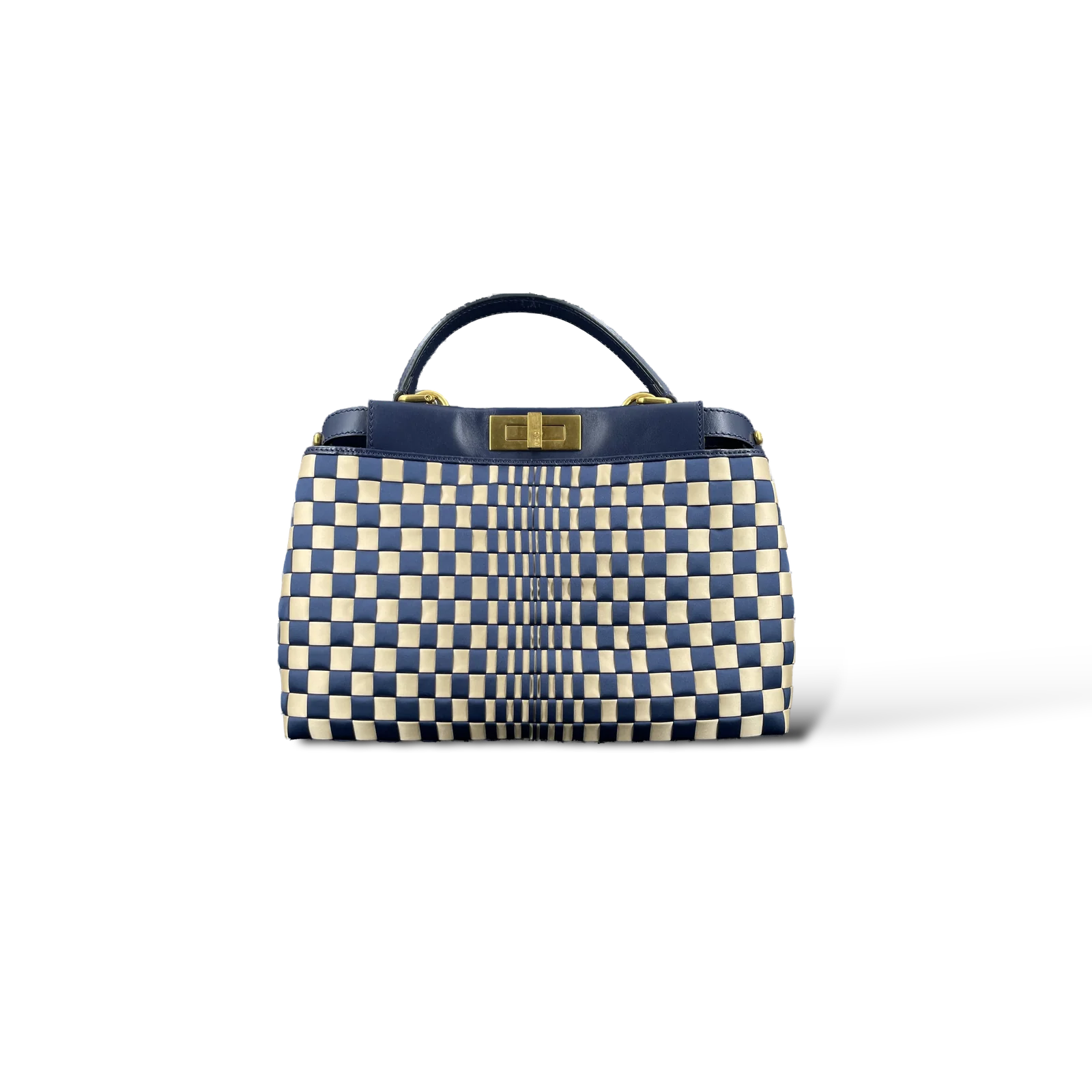 Sac Fendi Peekaboo Medium Tressé Bleu Marine et Beige