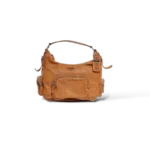 Bolso Hobo Prada de Piel Envejecida Camel con Bolsillos con Cremallera – Talla Small