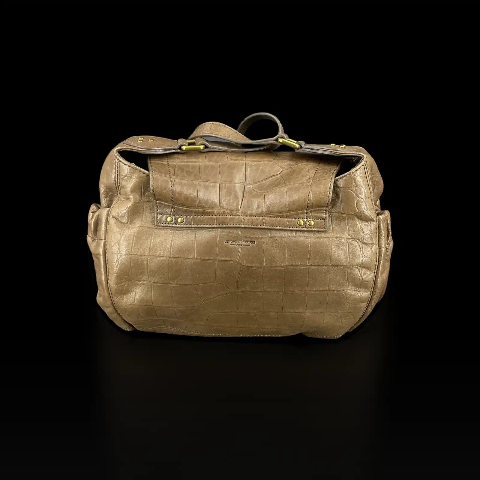 Dos du sac Jérôme Dreyfuss Helmut taupe avec logo Jérôme Dreyfuss Paris