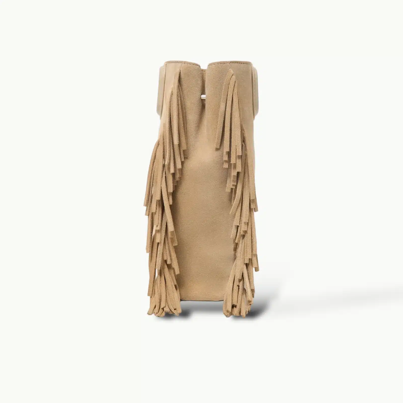 Sac Maje M Médium en Cuir Velours Beige à Franges et Broderies Western