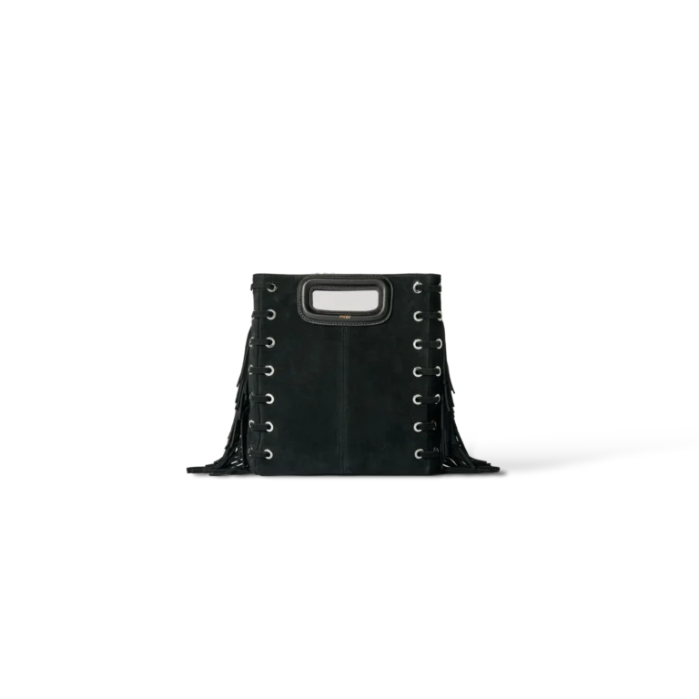 Sac Maje M Médium en Daim Noir à Franges