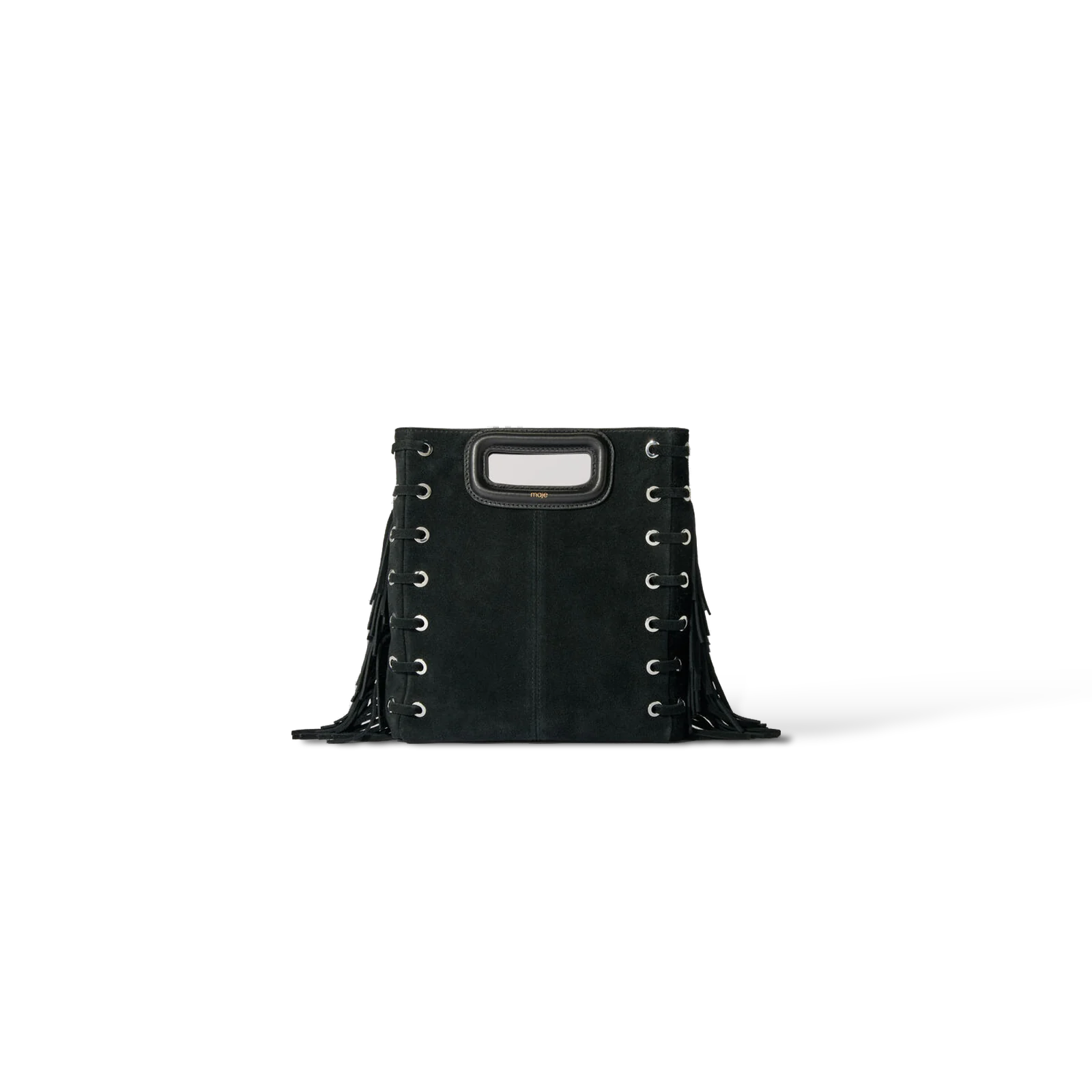 Sac Maje M Médium en Daim Noir à Franges