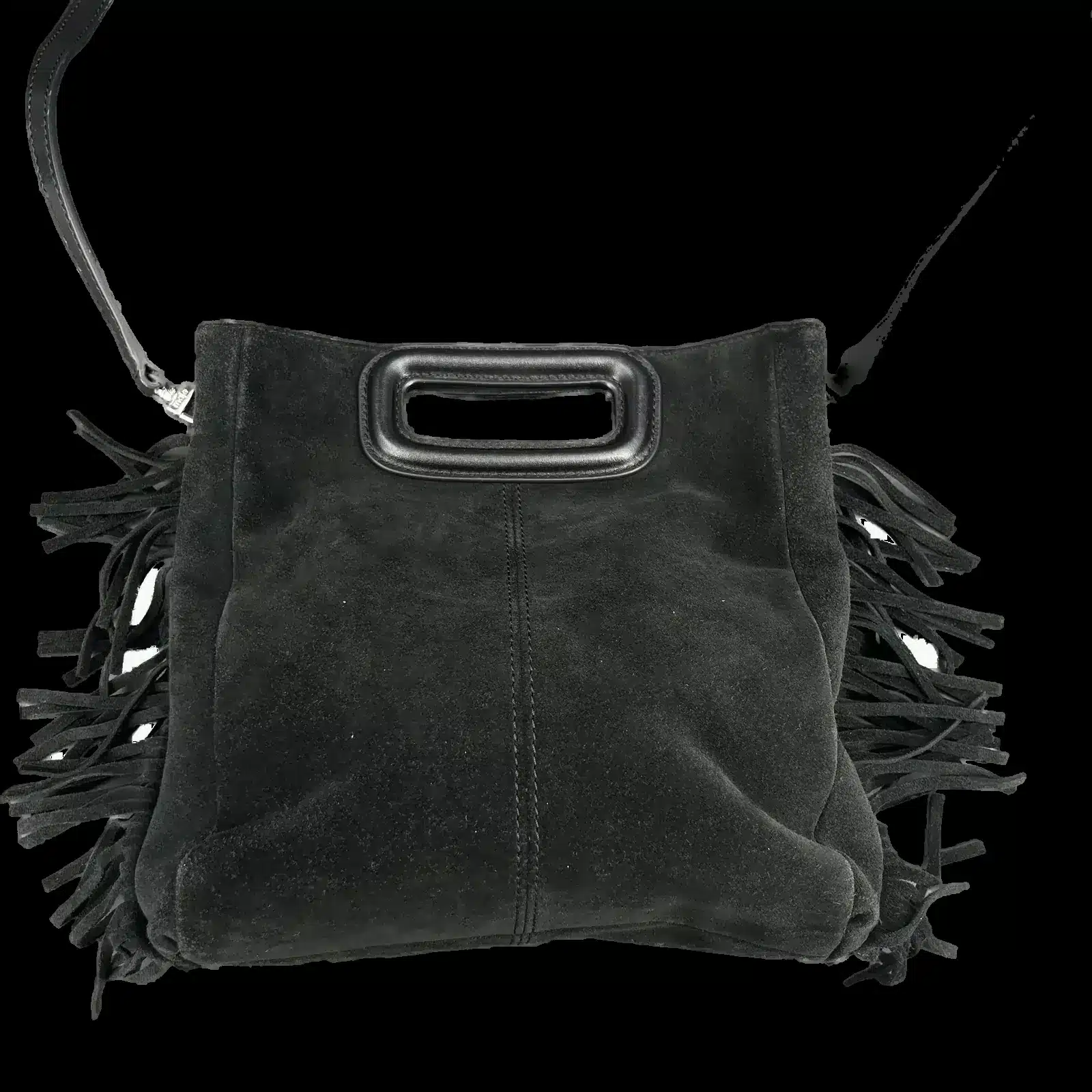 Sac Maje M en daim noir avec sa bandoulière en cuir amovible