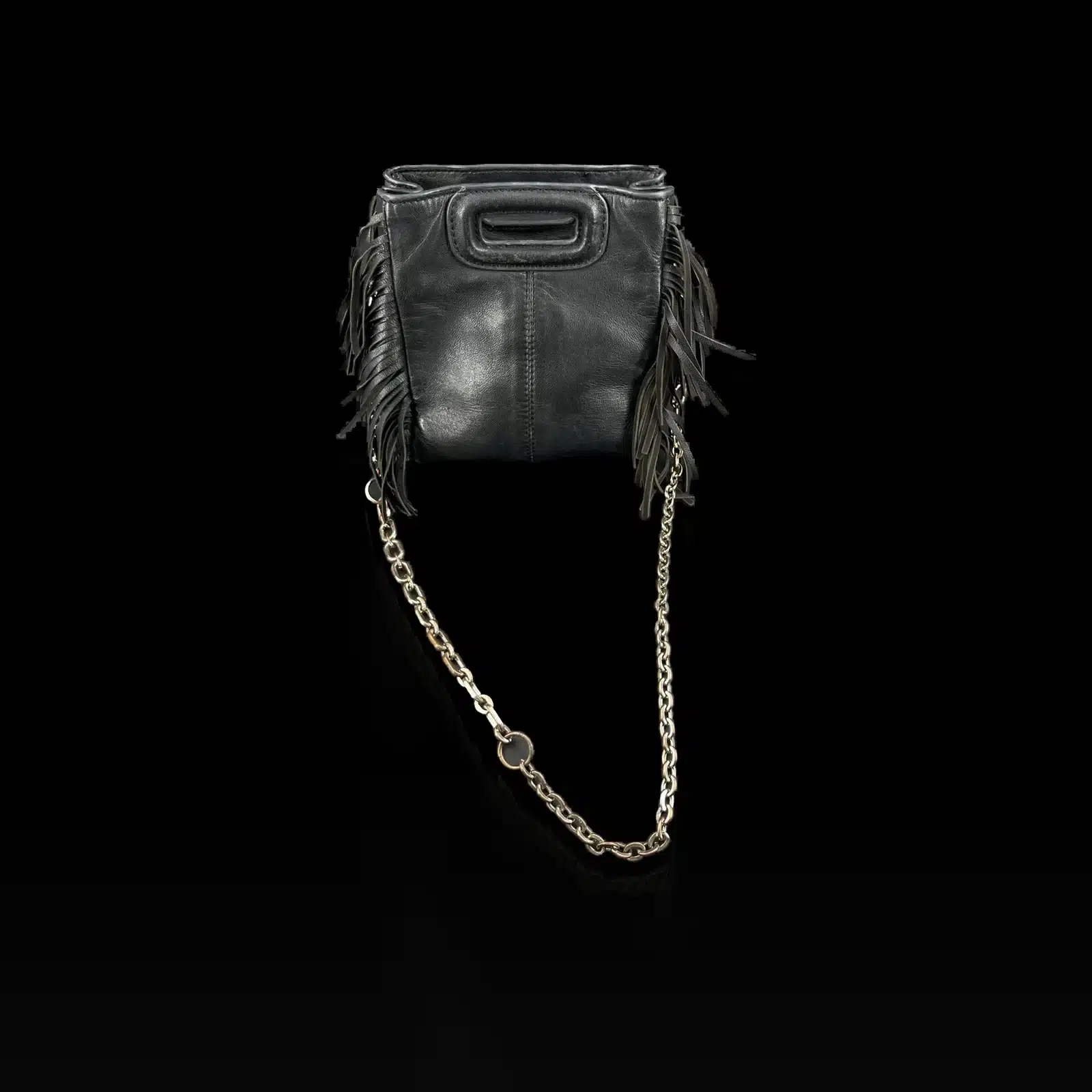 Dos en cuir lisse noir du sac Maje M Mini avec chaîne bandoulière