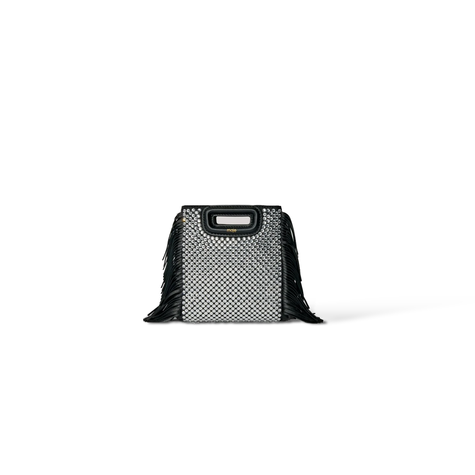Sac Maje M Mini à Strass et Franges Noir