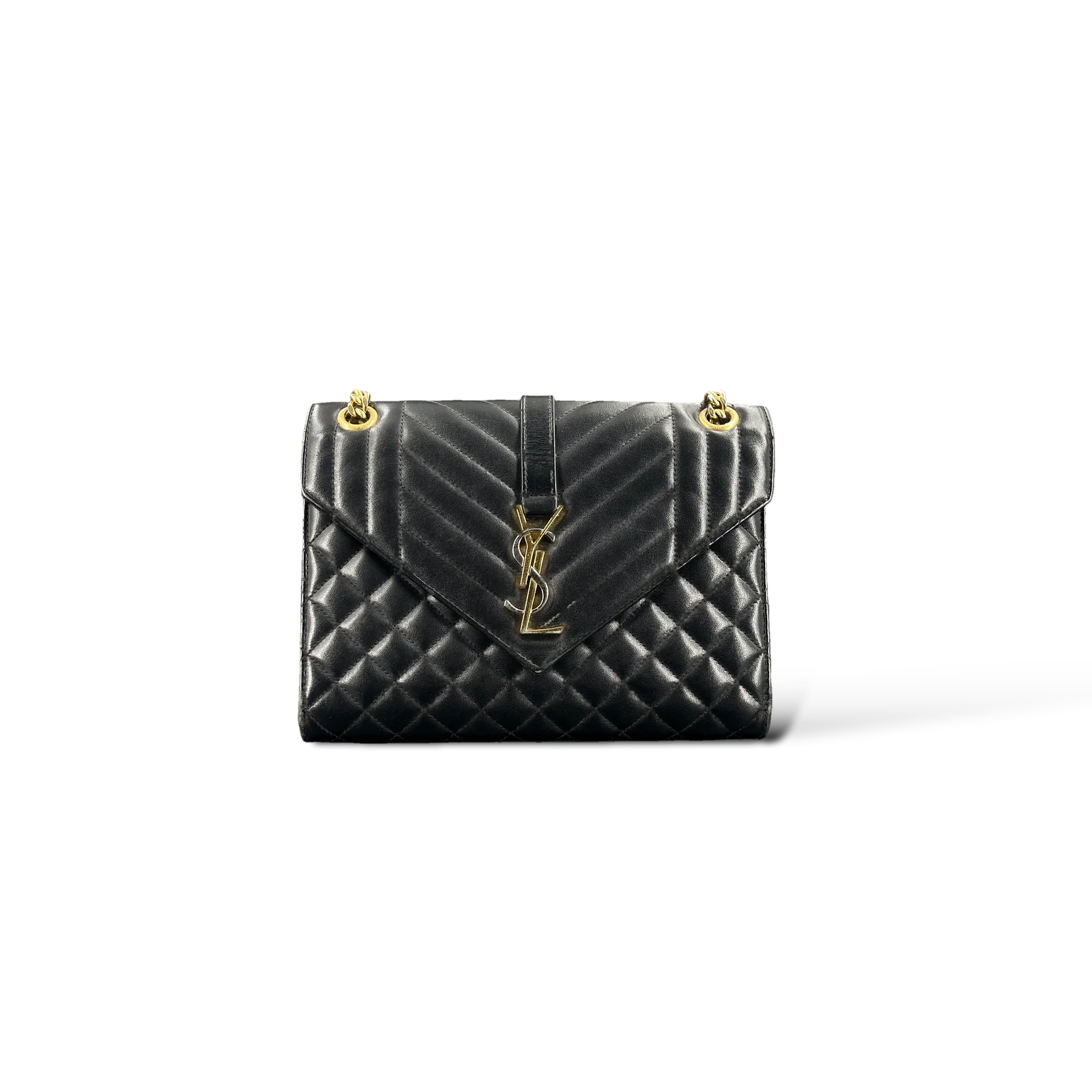 Sac Saint Laurent Envelope Medium Noir Cuir Matelassé – Chaîne Dorée