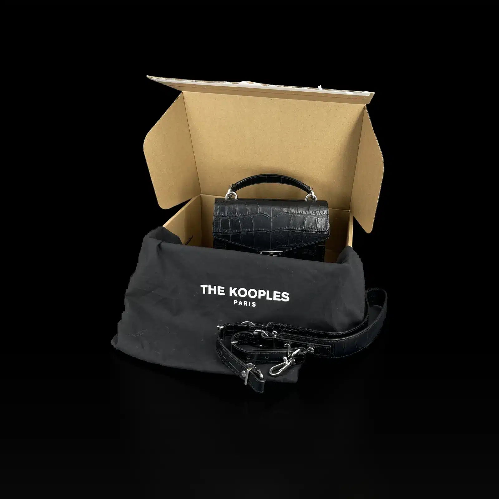 The Kooples Emily Bag Black Croc-Effect – Size Medium – 6