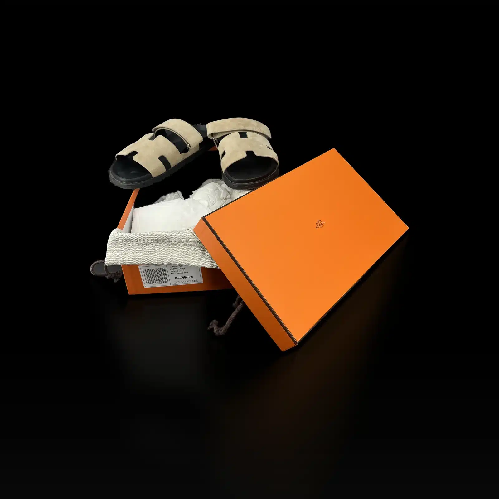 Sandales Hermès Chypre beige avec leur boîte orange et leur dustbag Hermès