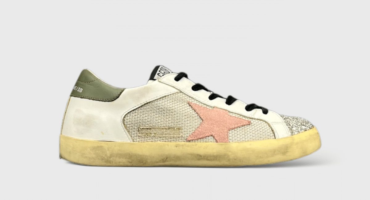 9411 Golden Goose Superstar Blanc/Kaki/Rose/Paillette/Argenté 37