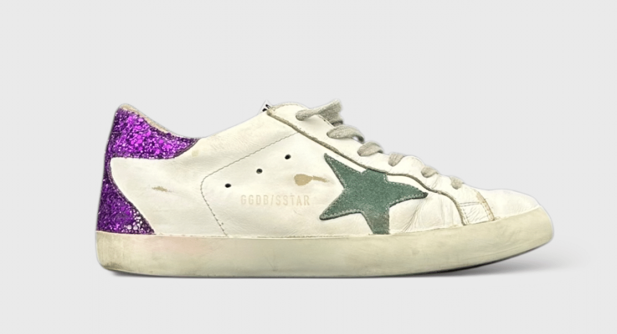 10023 Golden Goose Superstar Blanc/Violet/Paillette/vert 38