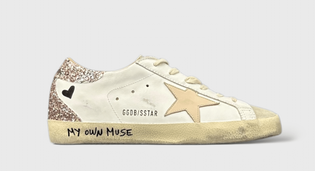 9954 Golden Goose Super Star Blanc/Paillettes/Beige/Dessin 37