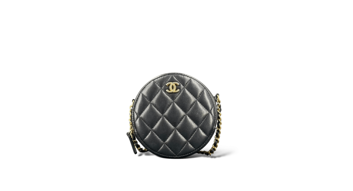 Chanel Sac à bandoulière rond  / Noir / Doré / Mini
