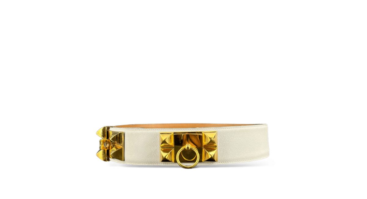Hermès Collier de chien  / Crème / Doré / 72 cm
